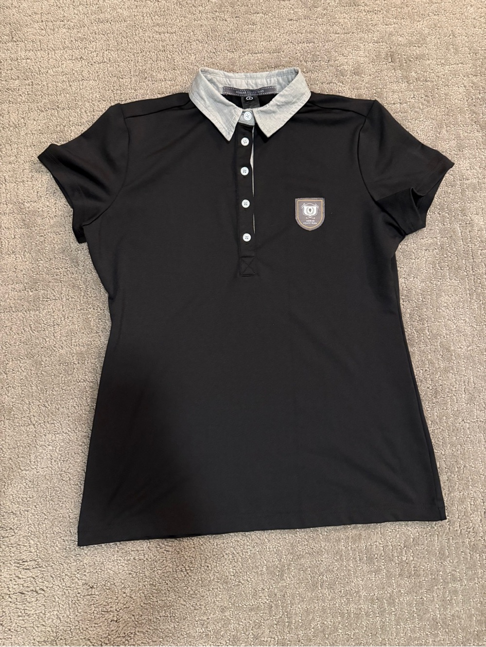 Asmar Equestrian Black Tech Fabric Polo Shirt; Sz S